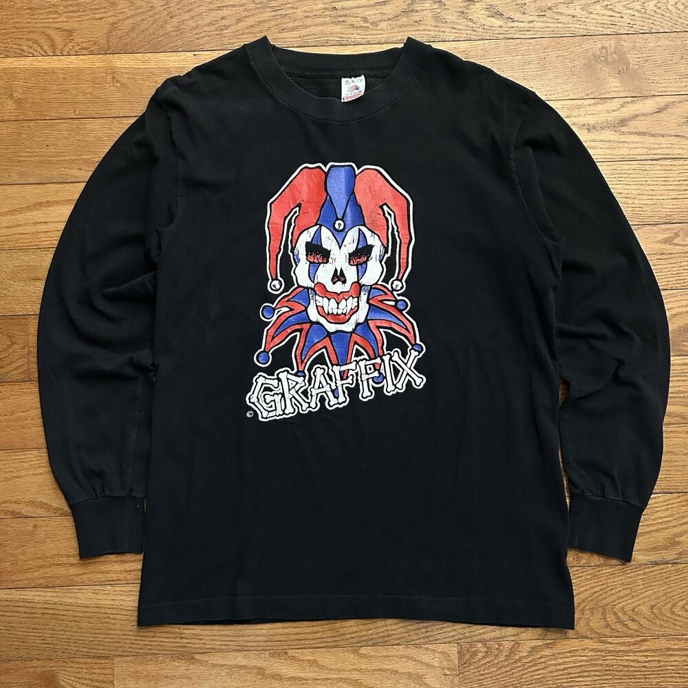 Vintage Rare 90s Graffix Jester Clown Bong Long Sleeve Tee Shirt Medium